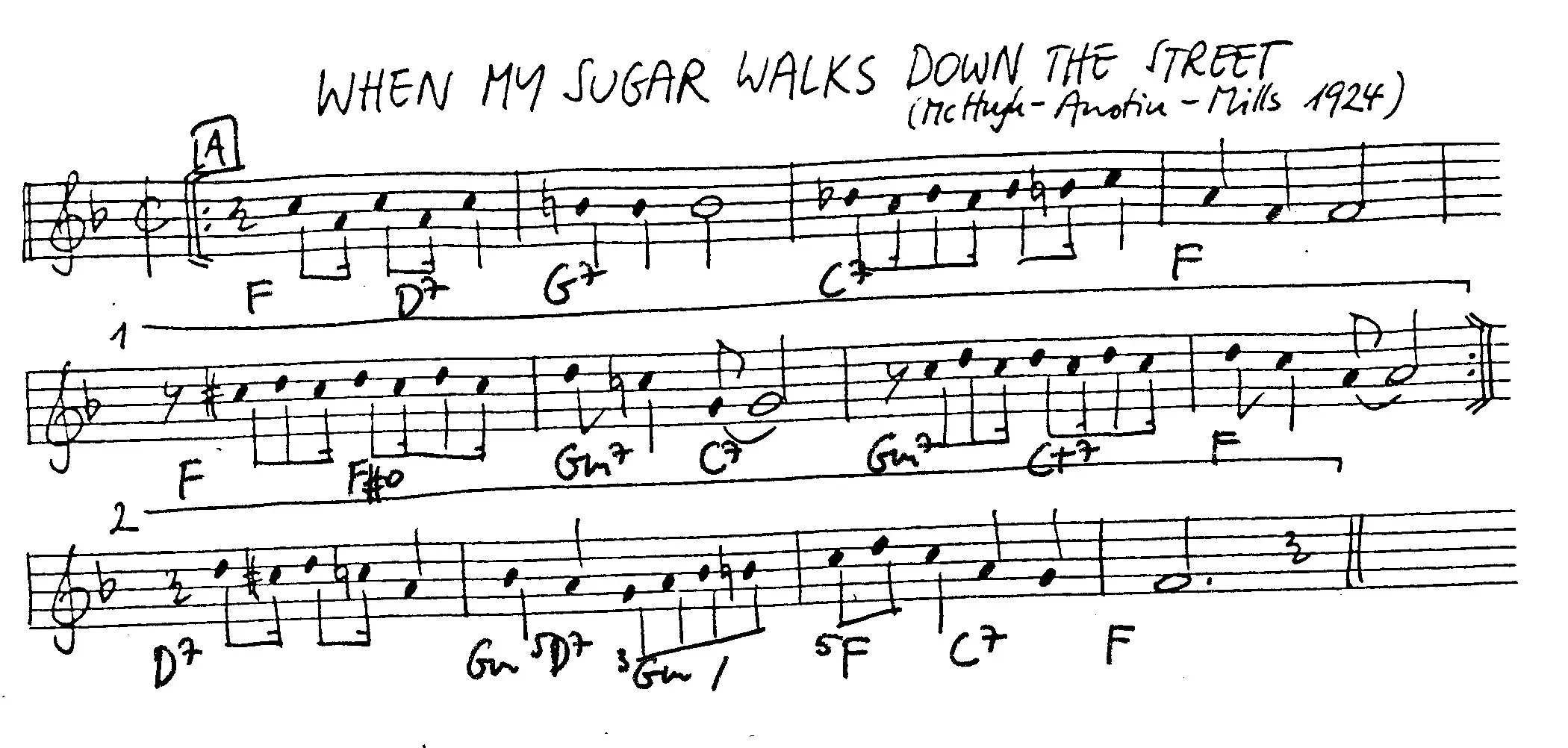 when my sugar walks down the street free jazz leadsheet - Courtesy of the Jungle Jazz Band